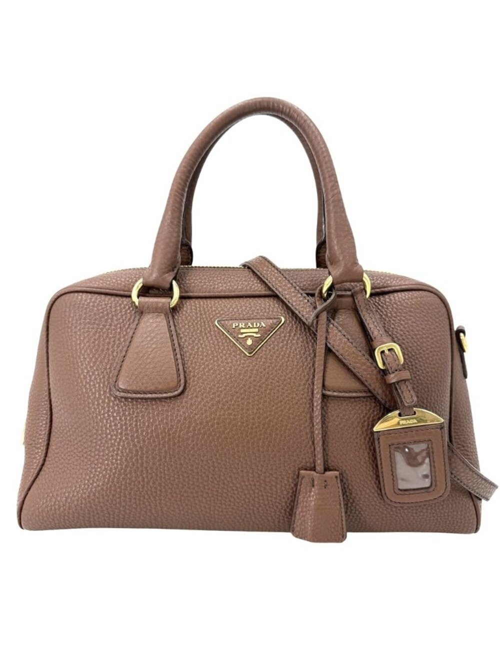 Prada 2-Way Shoulder Bag Crossbody Leather Brown Gold